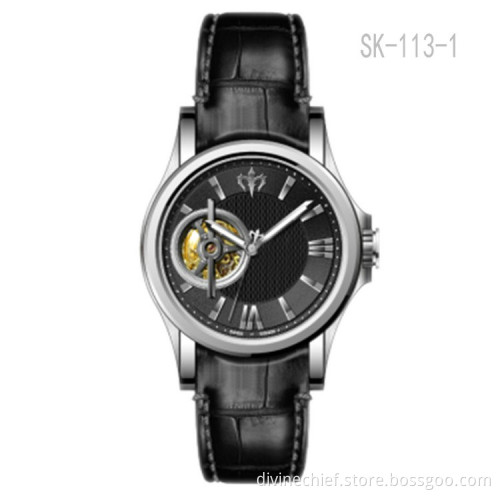 High Quality Genuine Leather Watch Band Automatic Skeleton Movement Men Wrist Watches